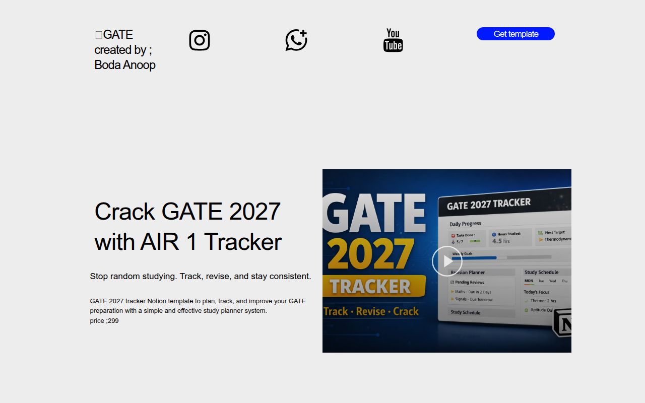 GATE 2027 Tracker Notion Template – Track, Revise, Crack